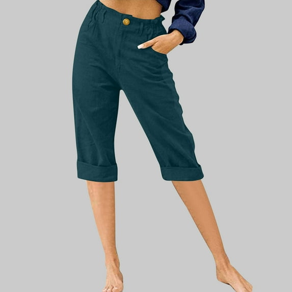 Vivianyo HD Women's Capri Pants for Summer Clearance Women's Loose Wide Leg Pants High Waist Straight Pants Casual Pants