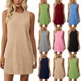 thumbnail image 1 of Vivianyo HD Women's Casual Sleeveless Textured Knit Shift Dress, Round Neck Mini Dress with Side Pockets, Women's Light Blue, Sizes S-2XL, 1 of 7
