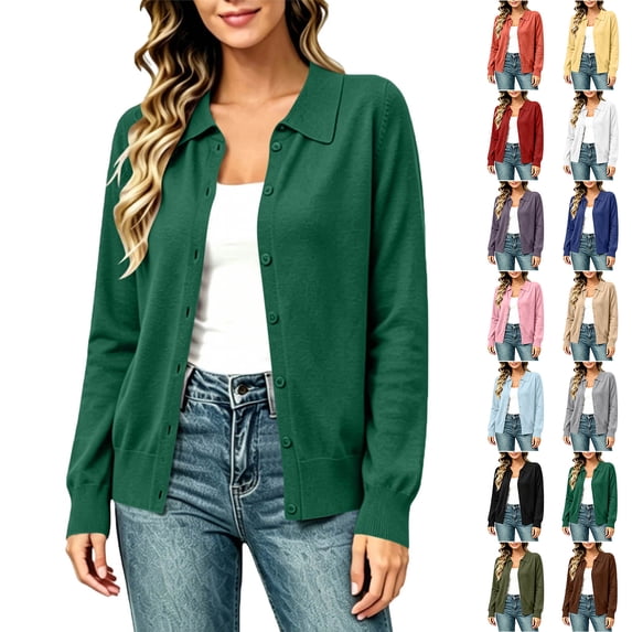 Vivianyo HD Women's Collared Button Down Cardigan Sweater, Long Sleeve Knit Top for Women Fall Outwear, Women's Green, Sizes S-2XL