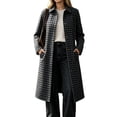 thumbnail image 1 of Vivianyo HD Women's Collared Plaid Wool Blend Jacket, Long Sleeve Button Down Long Coat, Sizes S-2XL, 1 of 6