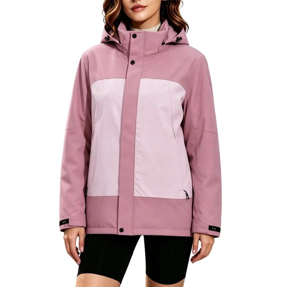 Vivianyo HD Women's Color Block Oversized Hooded Rain Jacket, Winter Thick Warm Windproof Graphene Jacket for Women, Sizes S-3XL