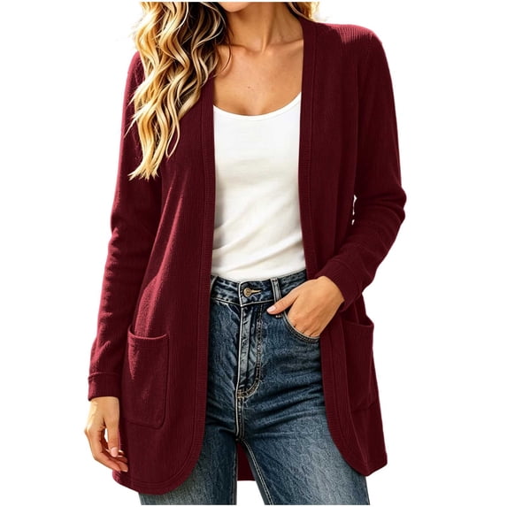 Vivianyo HD Women's Corduroy Open Front Cardigan with Pockets, Long Sleeve Curved Hem Sweater Jacket, Fall Outerwear for Office Layering and Weekend Plans, Size S-XL