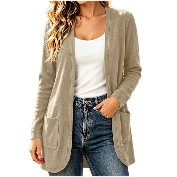 Vivianyo HD Women's Corduroy Open Front Cardigan with Pockets, Long Sleeve Curved Hem Sweater Jacket, Fall Outerwear for Office Layering and Weekend Plans, Size S-XL