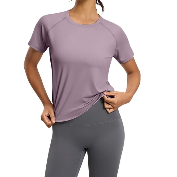 Vivianyo HD Women's Crew Neck Raglan Short Sleeve Athletic Workout T Shirt, Soft Moisture Wicking Sports Tee Top, Women's Purple, Sizes S-2XL