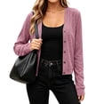 thumbnail image 1 of Vivianyo HD Women's Cropped Cardigan Sweater, Fall Winter Button Down V Neck Long Sleeve Layering Top for Casual Daily Wear, Sizes S-2XL, 1 of 6