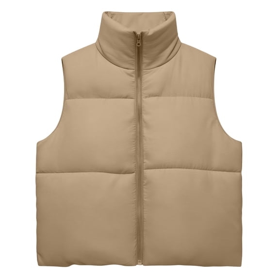 Vivianyo HD Women's Cropped Puffer Vest, Stand Collar Sleeveless Zip Up Winter Coat for Women, Sizes S-2XL