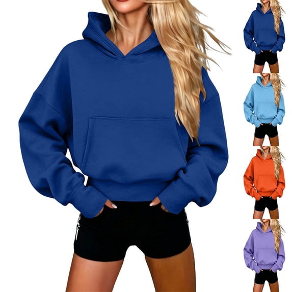 Vivianyo HD Women's Cropped Pullover Hoodie, Long Sleeve Casual Crop Sweatshirt for Women Fall Coat, Women's Blue, Sizes S-2XL