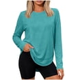 thumbnail image 1 of Vivianyo HD Women's Curved Hem Crew Neck Long Sleeve Tops,Womens Fall Casual Sports Tees, Women's Sky Blue, Sizes S-2XL, 1 of 6