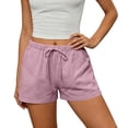 thumbnail image 1 of Vivianyo HD Women's Drawstring Elastic Waist Casual Shorts, Solid Lightweight Loose Short Bottoms for Women, Women's Light Purple, Sizes S-2XL, 1 of 8