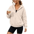 thumbnail image 1 of Vivianyo HD Women's Fall Oversized Drop Shoulder Zip Hooded Sweatshirt, Womens Solid Casual Long Sleeve Winter Knit Zip Up Hoodies with Kangaroo Pocket, Women's Khaki, Sizes S-2XL, 1 of 8