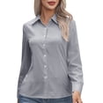 thumbnail image 1 of Vivianyo HD Women's Fall Pluse Size Solid Tailored Button Down Shirt, Lapel Collar Long Sleeve Formal Woven Office Blouse for Women for Work, Women's Gray, Sizes S-5XL, 1 of 6