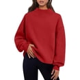thumbnail image 1 of Vivianyo HD Women's Fall Winter Comfort Mock Neck Sweatshirt, Drop Shoulder Long Sleeve Solid Casual Pullover Top for Women, Women's Red, Sizes S-2XL, 1 of 9