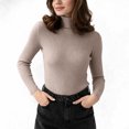 thumbnail image 1 of Vivianyo HD Women's Fitted Turtleneck Rib Knit Pullover Sweater, Fall Winter Slim Stretch Long Sleeve Top for Women Office Layering Daily Wear, Free Size, 1 of 8