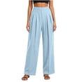 thumbnail image 1 of Vivianyo HD Women's Front Pleat Woven Bottoms, Straight Leg Office Casual Trousers with Side Pockets for Women, Women's Light Blue, Sizes S-2XL, 1 of 5