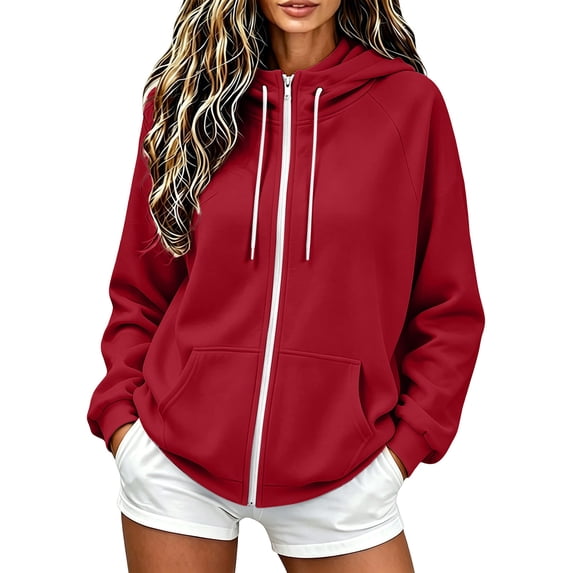 Vivianyo HD Women's Full Zip Fleece-lined Hooded Sweatshirt, Long Sleeve Drawstring Outerwear for Women, Fall Winter Casual Hoodie with Pockets for Errands and Outdoor Walks, Sizes S-3XL