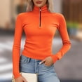thumbnail image 1 of Vivianyo HD Women's Half-Zip Ribbed Turtleneck Top,Long Sleeve Slim Fit Casual Knit SweaterOrange,Size S-XXXXXL, 1 of 5