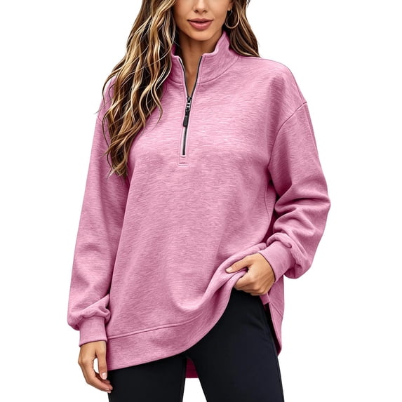 Vivianyo HD Women's Half Zip Sweatshirt, Longline Long Sleeve Pullover, Fall Marled Knit Top for Daily Outings and Casual Lounging, Sizes S-3XL