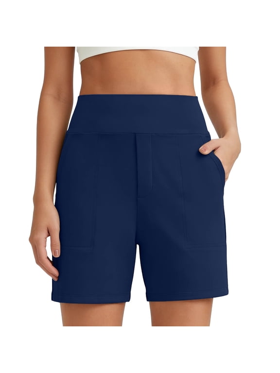 Women's High-Waisted Casual Shorts, Stretchy Pull-On Bermuda Shorts with Pockets for Everyday and Work, Sizes S-3XL