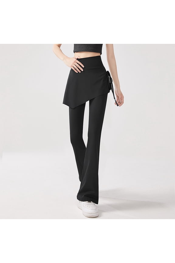 Women's High Waisted Flare Yoga Pants with Built-In Wrap Skirt,Soft Stretch Leggings for Dance And Casual Wear,BlackSize M-XL