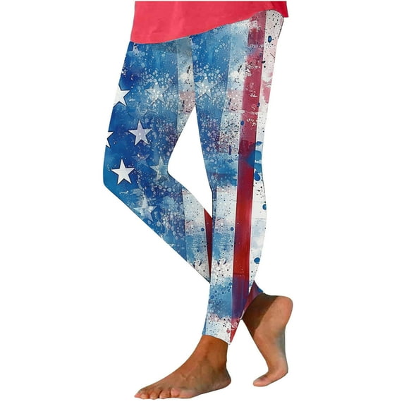 Vivianyo HD Women's Independence Day Yoga Pants Fashion Casual 4Th Of July American Flag Print Leggings with Yoga Sport Elastic Slim Pants(All Colors and Sizes)