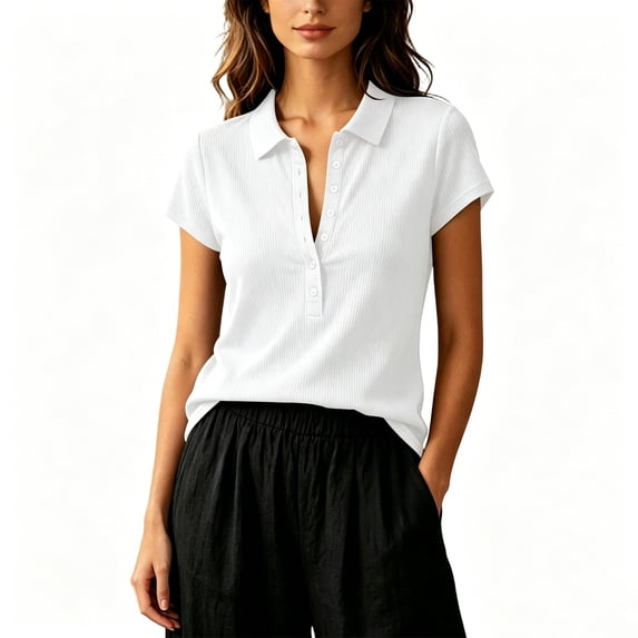 Vivianyo HD Women's Knit Collared Tops, Womens Short Sleeve Solid Casual Knit Shirts, Women's Black,Pink,White,Brown,Dark Gray,Khaki, Sizes S-XL