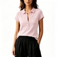 thumbnail image 1 of Vivianyo HD Women's Knit Collared Tops, Womens Short Sleeve Solid Casual Knit Shirts, Women's Black,Pink,White,Brown,Dark Gray,Khaki, Sizes S-XL, 1 of 3
