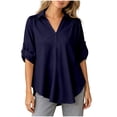 thumbnail image 1 of Vivianyo HD Women's Lace Detail Roll Tab Sleeve Blouse, V-Neck Casual Shirt for Women, Women's Dark Blue, Sizes S-4XL, 1 of 7