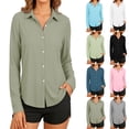 thumbnail image 1 of Vivianyo HD Women's Long Sleeve Button Down Shirt, Collared Casual Blouse for Women Work Wear, Women's Beige, Sizes S-3XL, 1 of 6