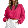 thumbnail image 1 of Vivianyo HD Women's Long Sleeve Crew Neck Cropped Sweatshirt, Drop Shoulder Fall Casual Pullover Top for Street Outing and Weekend Hangout, Sizes S-2XL, 1 of 4