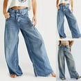 thumbnail image 1 of Vivianyo HD Women's Low Rise Baggy Wide Leg Jeans,Distressed Hem , Women's Black,Blue,Light Blue, Sizes S-XL, 1 of 9