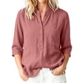 thumbnail image 1 of Vivianyo HD Women's Mandarin Collar Half Henley Placket Blouse, Curved Hem Three Quarter Sleeve Shirt For Women, Spring Summer Lightweight Tunic for Park Visits and Casual Lunches, Sizes S-2XL, 1 of 7