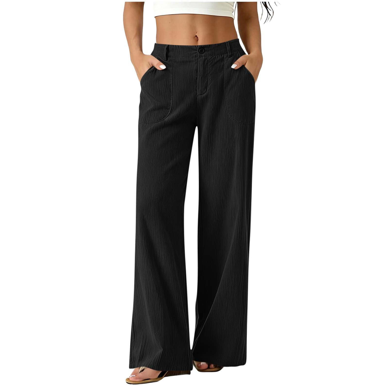 Vivianyo HD Women's Mid Rise Corduroy Flare Pants with Pockets, Button ...