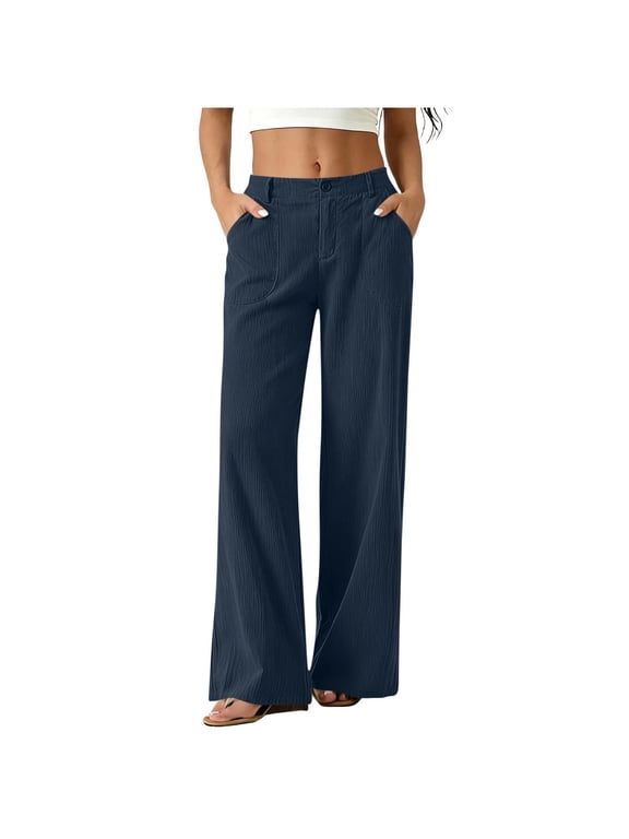 Women's Mid Rise Corduroy Flare Pants with Pockets, Button Zip Fly Casual Trousers For Women, Fall Everyday Bottoms for Weekend Trips and Casual Gathering, Sizes S-2XL