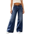 thumbnail image 1 of Vivianyo HD Women's Mid Rise Wide Leg Jeans with Patch Pocket, Pants For Women with Full‑Length Frayed‑Hem, Sizes XXS-2XL, 1 of 6