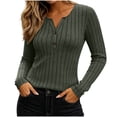 thumbnail image 1 of Vivianyo HD Women's Notch Henley Rib Knit Top, Womens Slim Stretch Long Sleeve Pullover, Fall Winter Sweater for Casual Daily Night Out Wear, Sizes S-2XL, 1 of 7