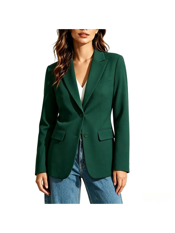 Women's Notched Lapel Single Breasted Blazer with Pockets, Long Sleeve Tailored Suit Jackets For Women, All Season Outerwear for Office Meetings and Daily Errands, Sizes S-3XL
