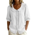 thumbnail image 1 of Vivianyo HD Women's Peter Pan Collar Puff Sleeve Blouse, Lace Trim Button Top for Women, Women's White, Sizes S-2XL, 1 of 9