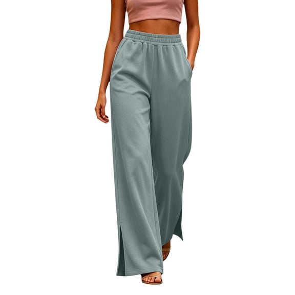 Vivianyo HD Women's Pleated Front Linen Bottoms, Elastic Drawstring Waist Full Wide Leg Trousers with Side Pockets for Women, Women's Gray, Sizes S-2XL