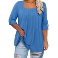 thumbnail image 1 of Vivianyo HD Women's Pleated Square Neck Tunic Top, Roll Tab 3/4 Sleeve Loose Flowy Blouse for Women, Fall Casual Tops for Daily Errands, Sizes L-5XL, 1 of 8