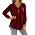 thumbnail image 1 of Vivianyo HD Women's Pleated V Neck Blouse, Tunic Shirts for Women Loose Fit Long Sleeve Top, Fall Office Casual Blouse for Daily Commute and Shopping Trips, Sizes S-2XL, 1 of 7