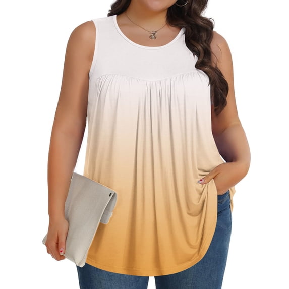 Vivianyo HD Women's Plus Size Ombre Gradient Pleated Sleeveless Tank Top, Casual Loose Flowy Tunic Vest, Women's Orange, Sizes L-5XL