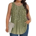 thumbnail image 1 of Vivianyo HD Women's Plus Size Tree Dot Print Pleated Sleeveless Tank Top, Casual Loose Flowy Tunic Vest, Women's Army Green, Sizes L-5XL, 1 of 6