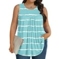 thumbnail image 1 of Vivianyo HD Women's Plus Size Wavy Stripe Pleated Sleeveless Tank Top, Casual Loose Flowy Tunic Vest, Women's Light Blue, Sizes L-5XL, 1 of 6