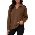 thumbnail image 1 of Vivianyo HD Women's Point Collar Split V Neck Long Sleeve Top, Side Slit Loose Fit Pullover Shirt for Autumn Commuting Casual Daily Activities, Sizes S-3XL, 1 of 8