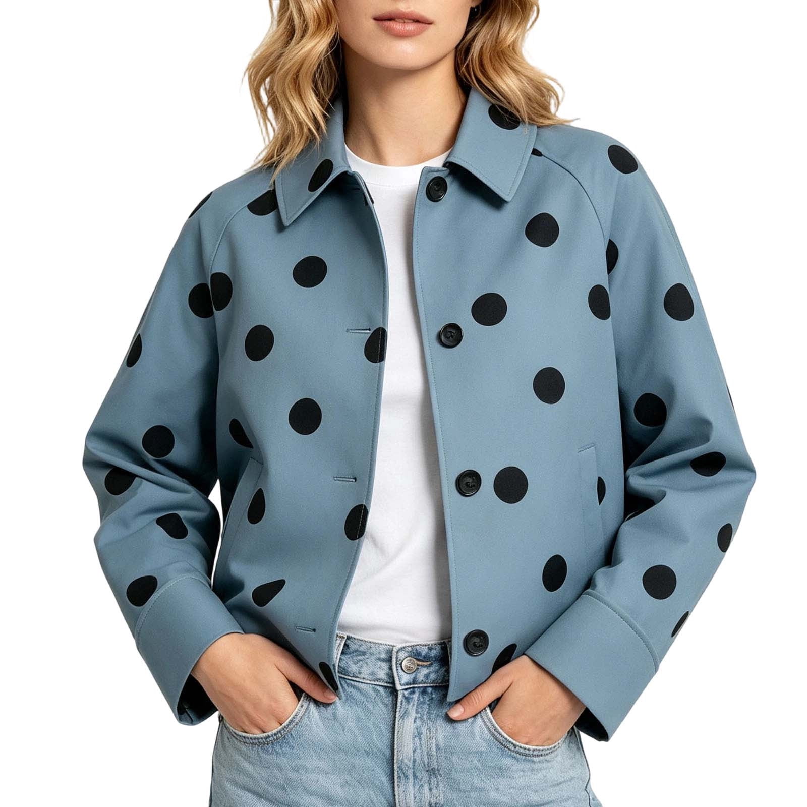 Vivianyo HD Women's Polka Dot Cropped Jacket, Button Collared Fall Coat ...