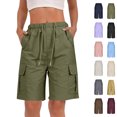 thumbnail image 1 of Vivianyo HD Women's Quick Dry Drawstring Cargo Bermuda Shorts, Summer Multi Pocket Outdoor Shorts for Women, High Waisted Knee Length Bottoms for Hiking and Daily Outings, Sizes S-2XL, 1 of 7