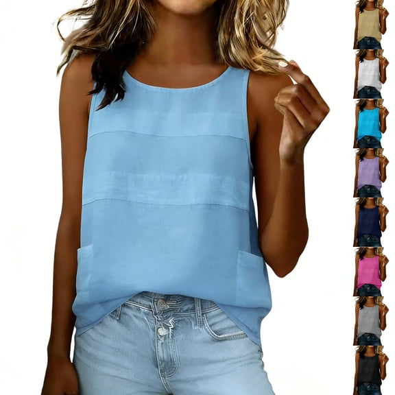 Vivianyo HD Women's Round Neck Blouse, Sleeveless Tops with Gathered Bust for Women Everyday Wear , Women's Navy, Sizes S-3XL