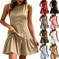 thumbnail image 1 of Vivianyo HD Women's Round Neck Mini Dress, Summer Casual Fit And Flare Dress for Women, With Sleeveless Design and Ruffle Hem, Women's L, Sizes S-2XL, 1 of 8