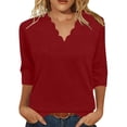 thumbnail image 1 of Vivianyo HD Women's Scallop Notch Neck Knit Top, Solid Three Quarter Sleeve Soft Knit Casual Pullover Shirt for Women, Sizes S-2XL, 1 of 5