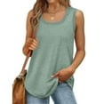 thumbnail image 1 of Vivianyo HD Women's Scoop Neck Curved Hem Wide Strap Tank Top, Casual Loose Sleeveless Basic Summer Vest Top, Women's Army Green, Sizes S-2XL, 1 of 7